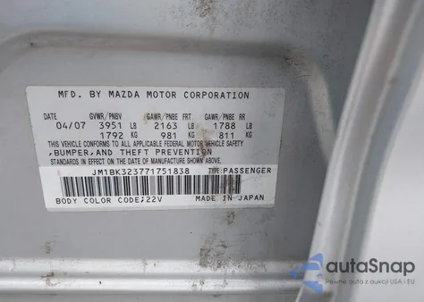 2007 Mazda Mazda3 S Grand Touring из США, поврежденный, VIN JM1BK323771751838